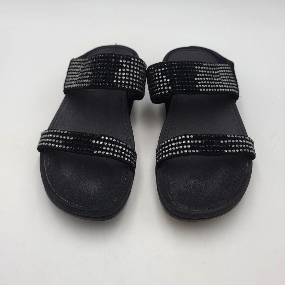 FitFlop Flare Strobe Rhinestone Sandals Black Sz US 9